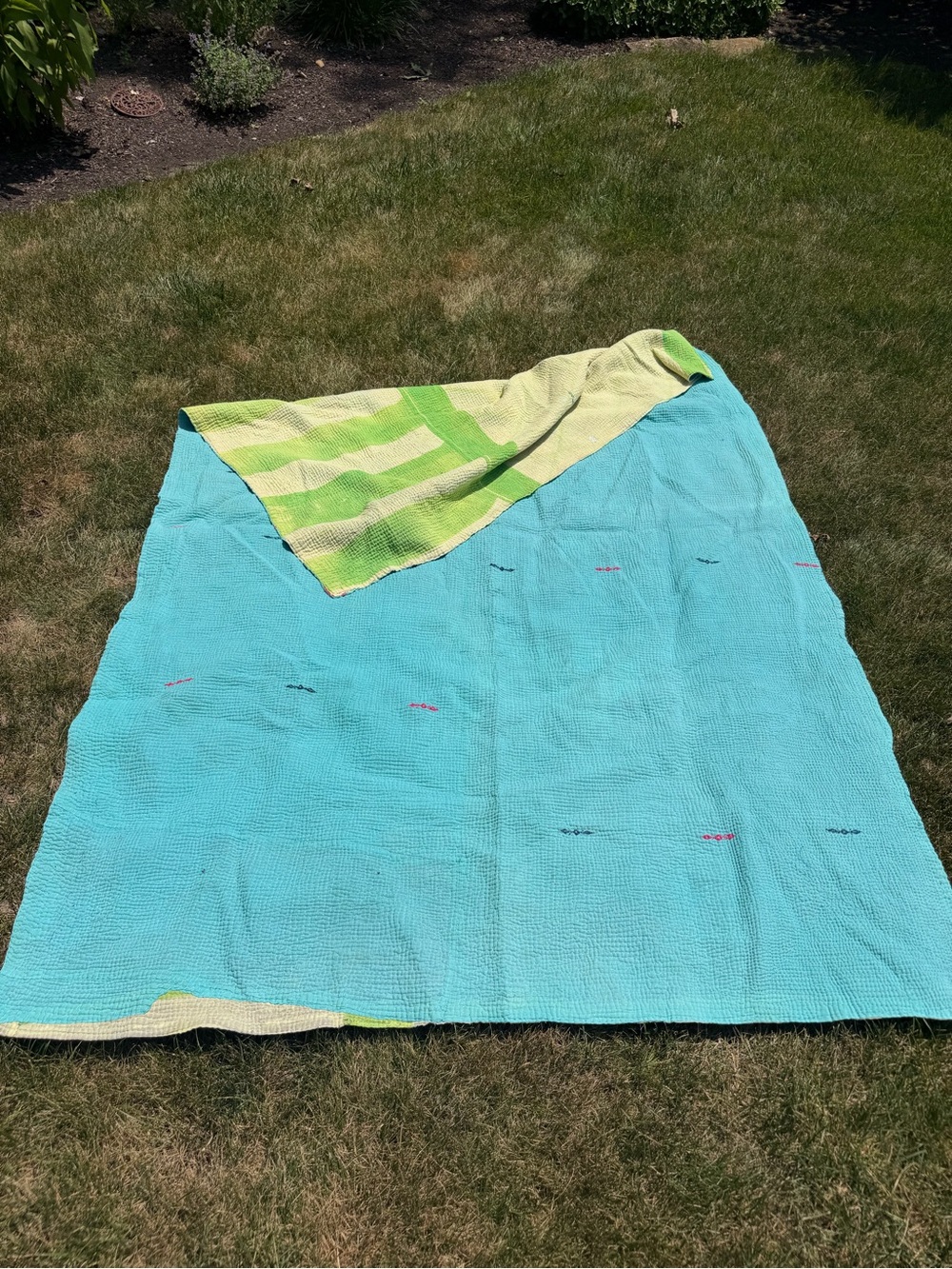 Vintage Handmade Kantha Quilt | Reversible Cotton Bohemian Throw
